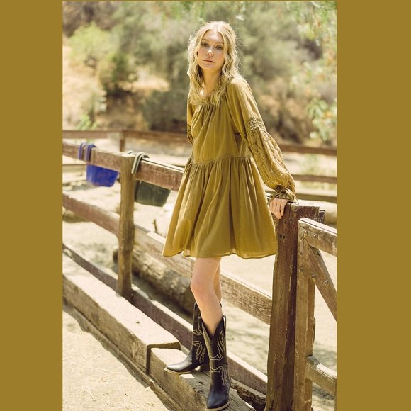 Listicle Moss Mini Dress • NWT • Green • Lace Cotton • Ruffles • Pockets • Boho - Picture 5 of 7